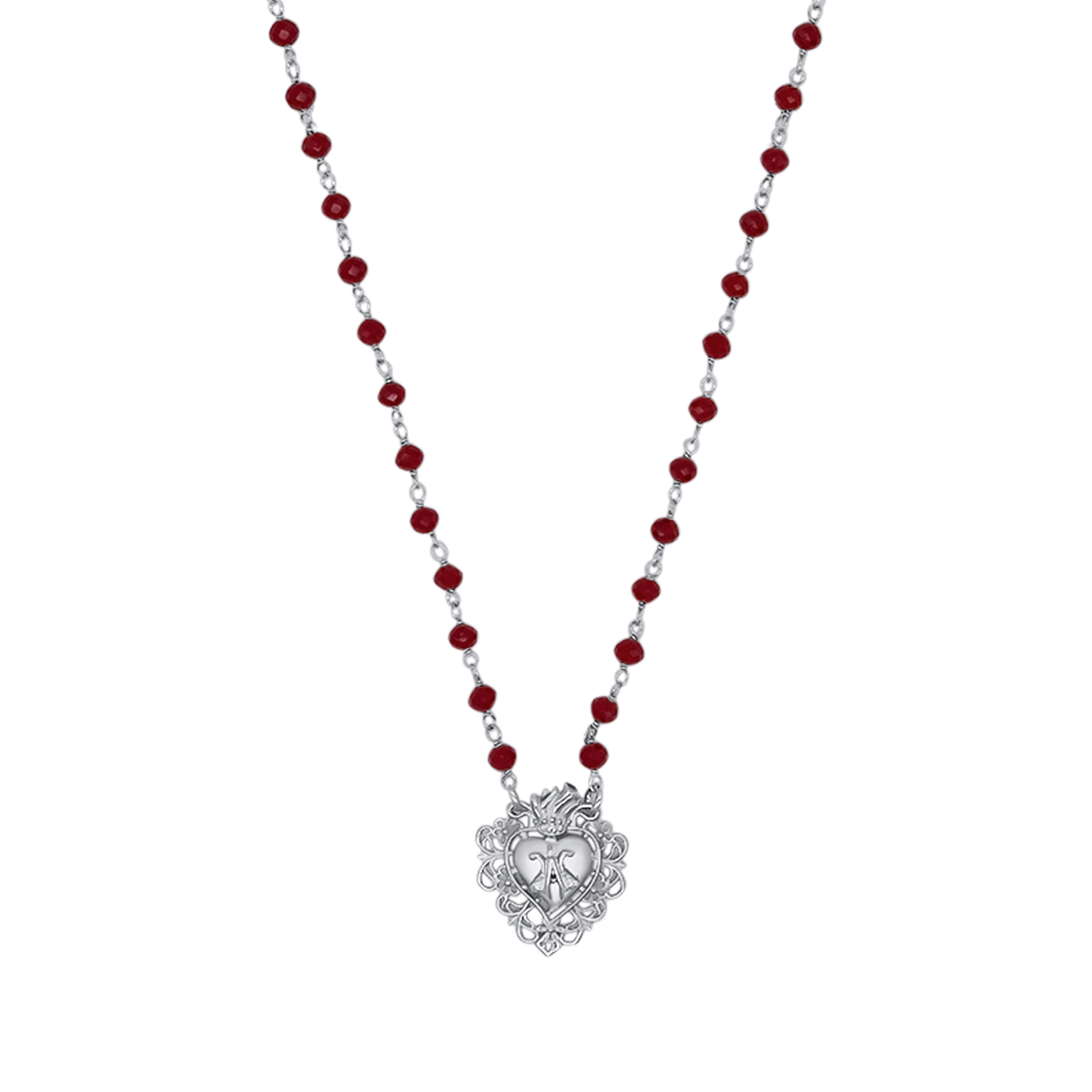 SACRO CUORE COLLANA - ARGENTO E RED CRYSTALS