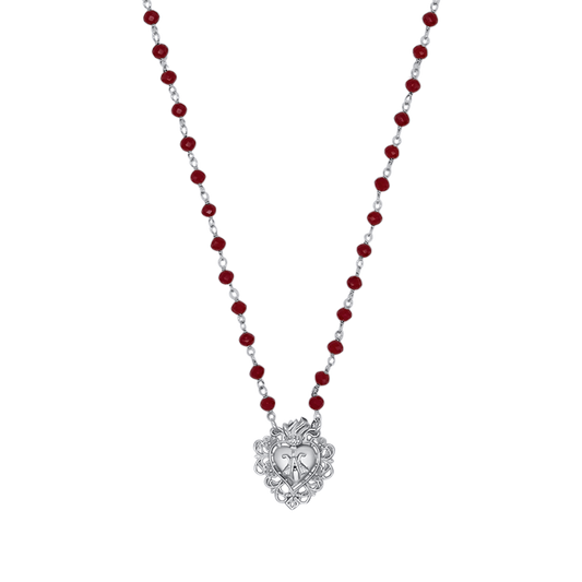 SACRO CUORE COLLANA - ARGENTO E RED CRYSTALS