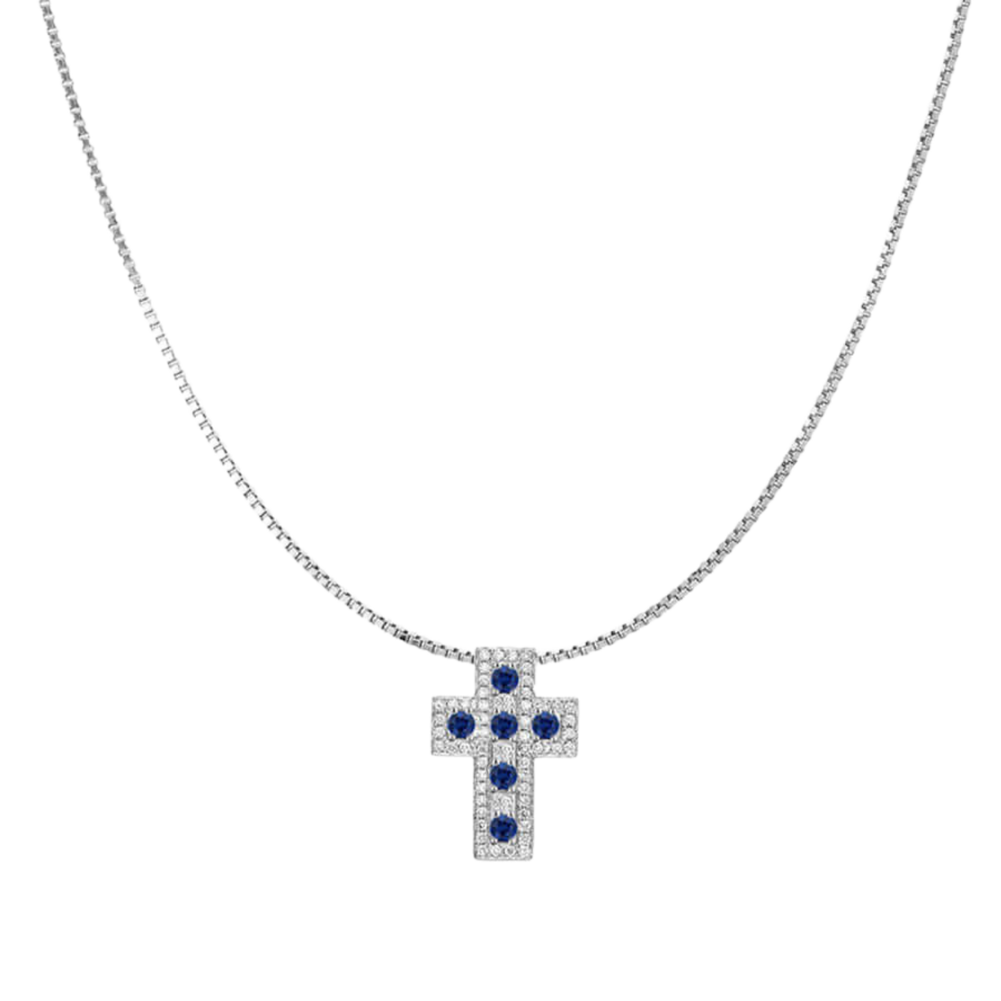 CROCE E CATENA - SAPPHIRE E DIAMONDS - BIANCO ORO