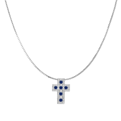 CROCE E CATENA - SAPPHIRE E DIAMONDS - BIANCO ORO