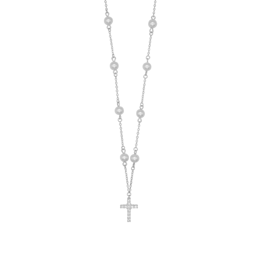 PERLA COLLANA CROCE - ARGENTO
