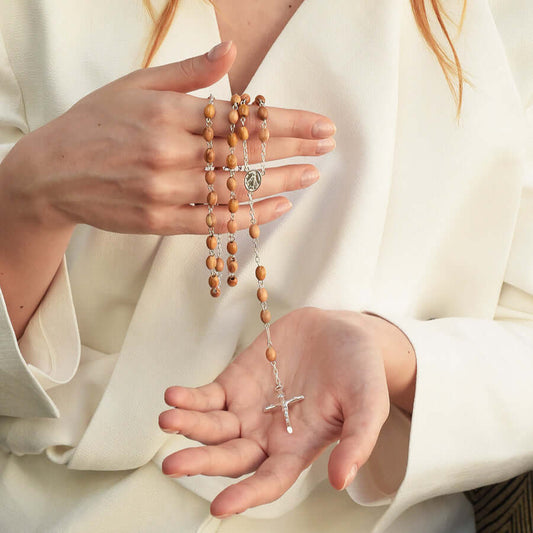 OLIVE LEGNO BEADS ROSARIO - ARGENTO