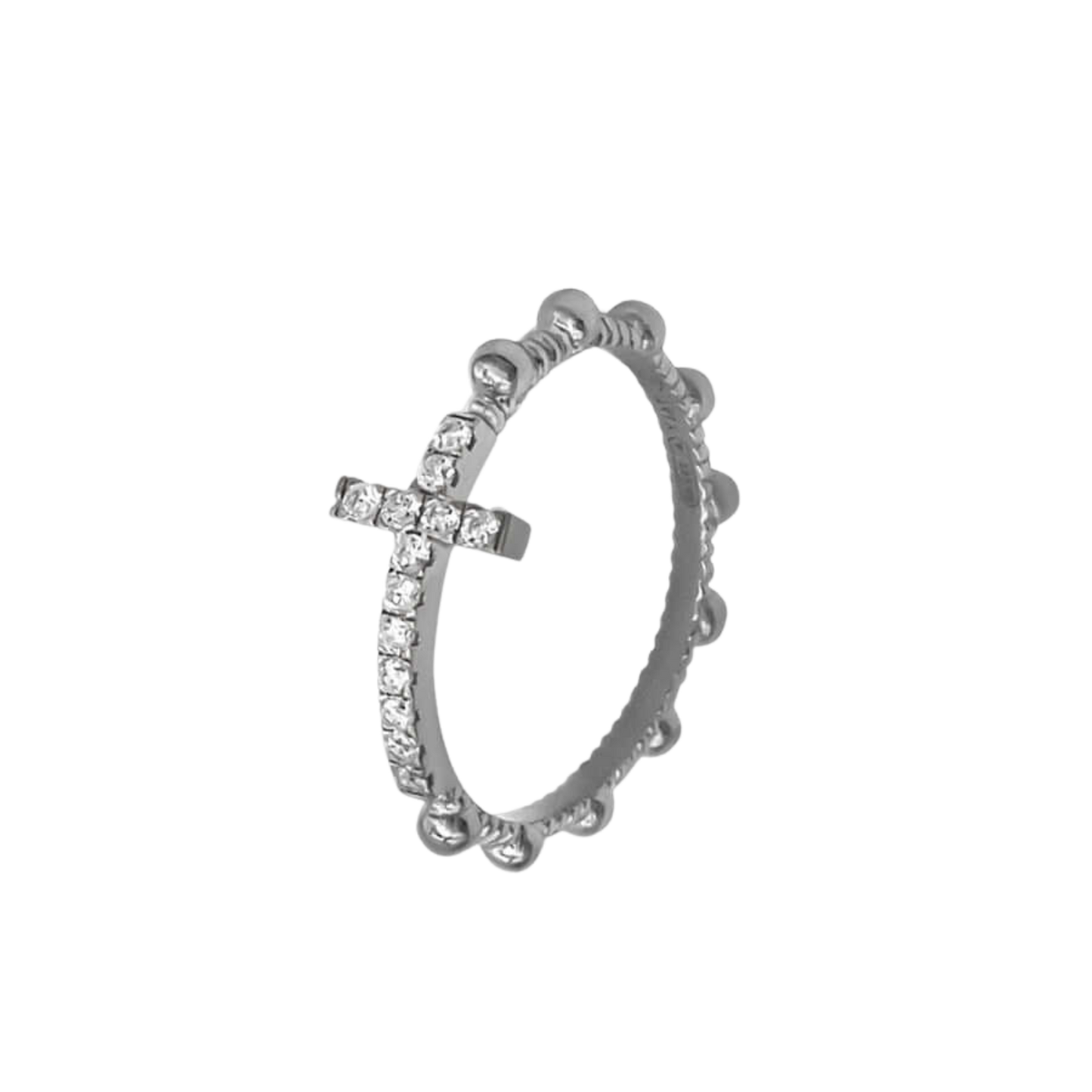 ROSARIO ANELLO CON CROCE - ARGENTO E ZIRCONIA