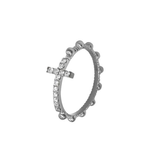 ROSARIO ANELLO CON CROCE - ARGENTO E ZIRCONIA