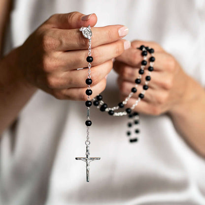 ONYX BEADS ROSARIO - ARGENTO