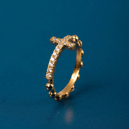 ROSARIO ANELLO CON CROCE - VERMEIL ARGENTO E ZIRCONIA