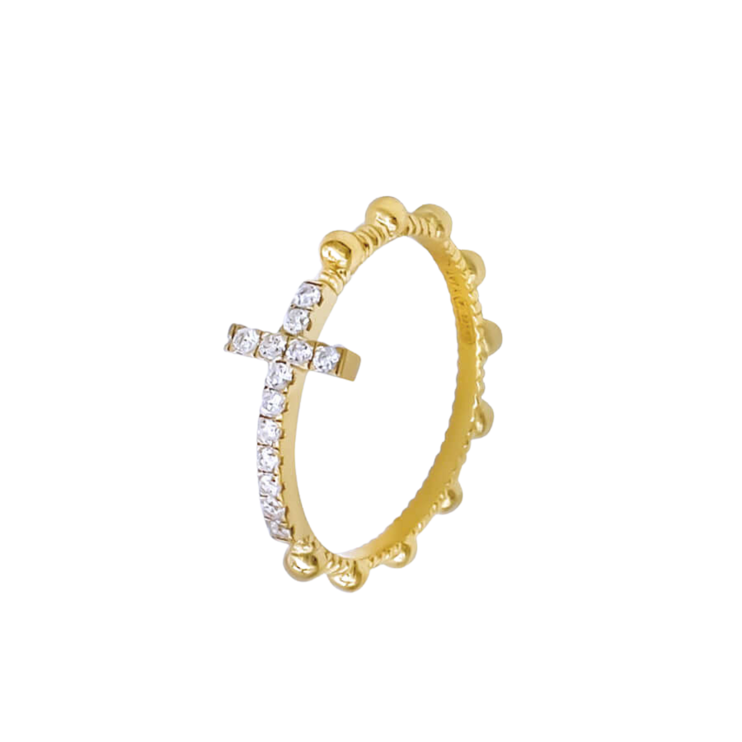 ROSARIO ANELLO CON CROCE - VERMEIL ARGENTO E ZIRCONIA