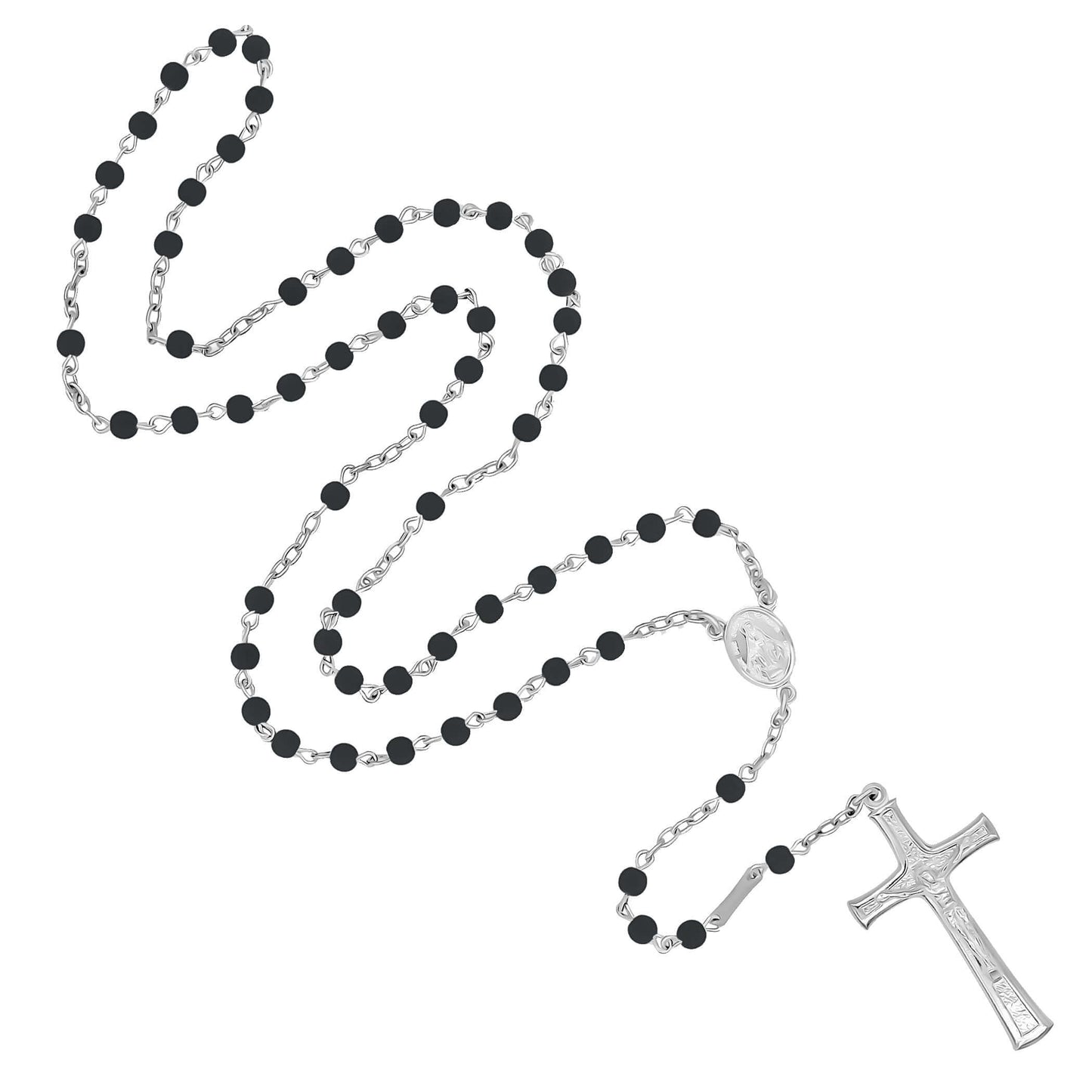 VOLCANIC LAVA BEADS ROSARIO - ARGENTO