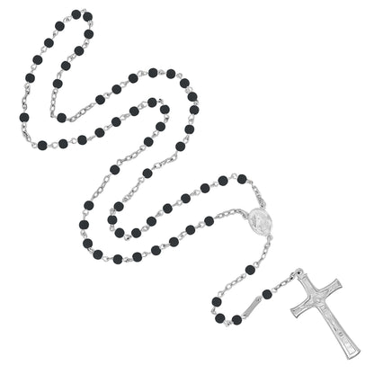 VOLCANIC LAVA BEADS ROSARIO - ARGENTO