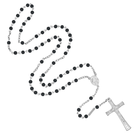 VOLCANIC LAVA BEADS ROSARIO - ARGENTO