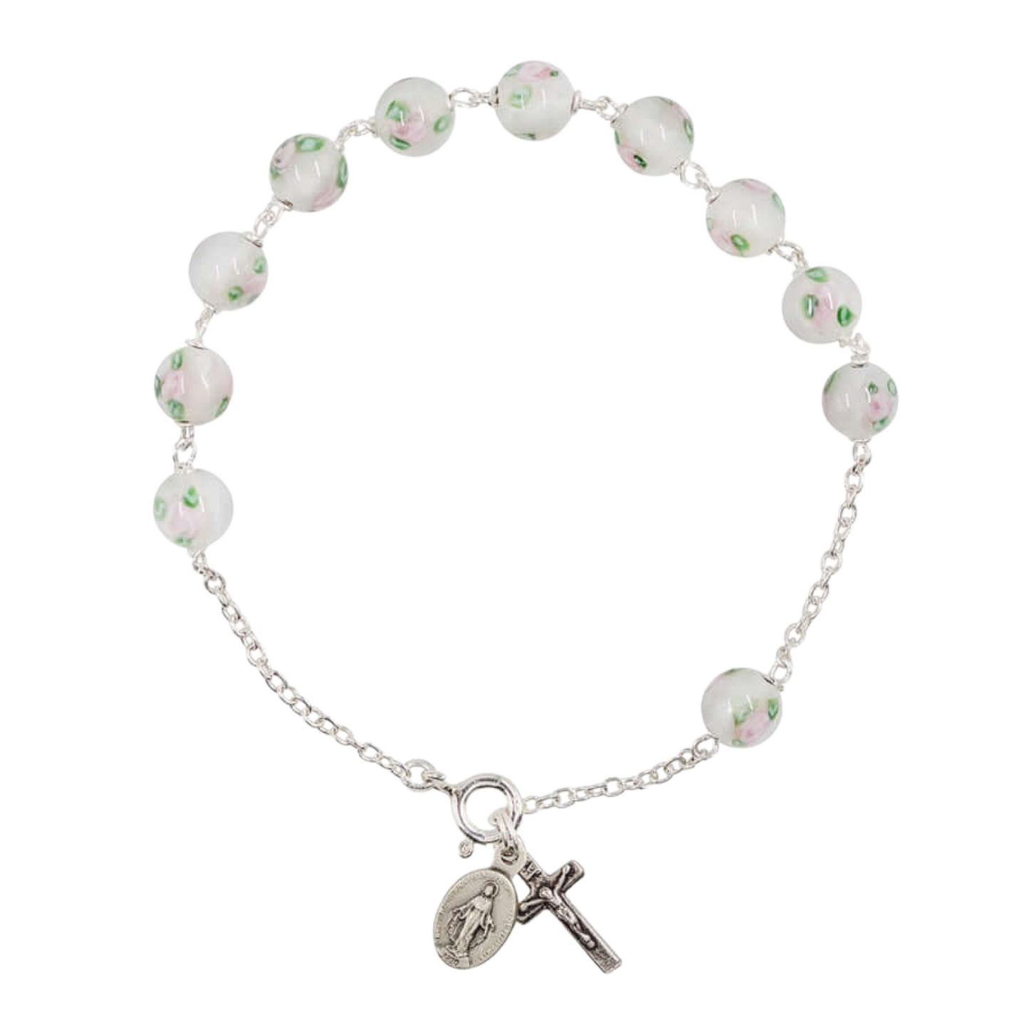 BRACCIALETTO ROSARIO - BIANCO MURANO GLASS E ARGENTO