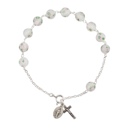 BRACCIALETTO ROSARIO - BIANCO MURANO GLASS E ARGENTO