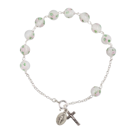 BRACCIALETTO ROSARIO - BIANCO MURANO GLASS E ARGENTO