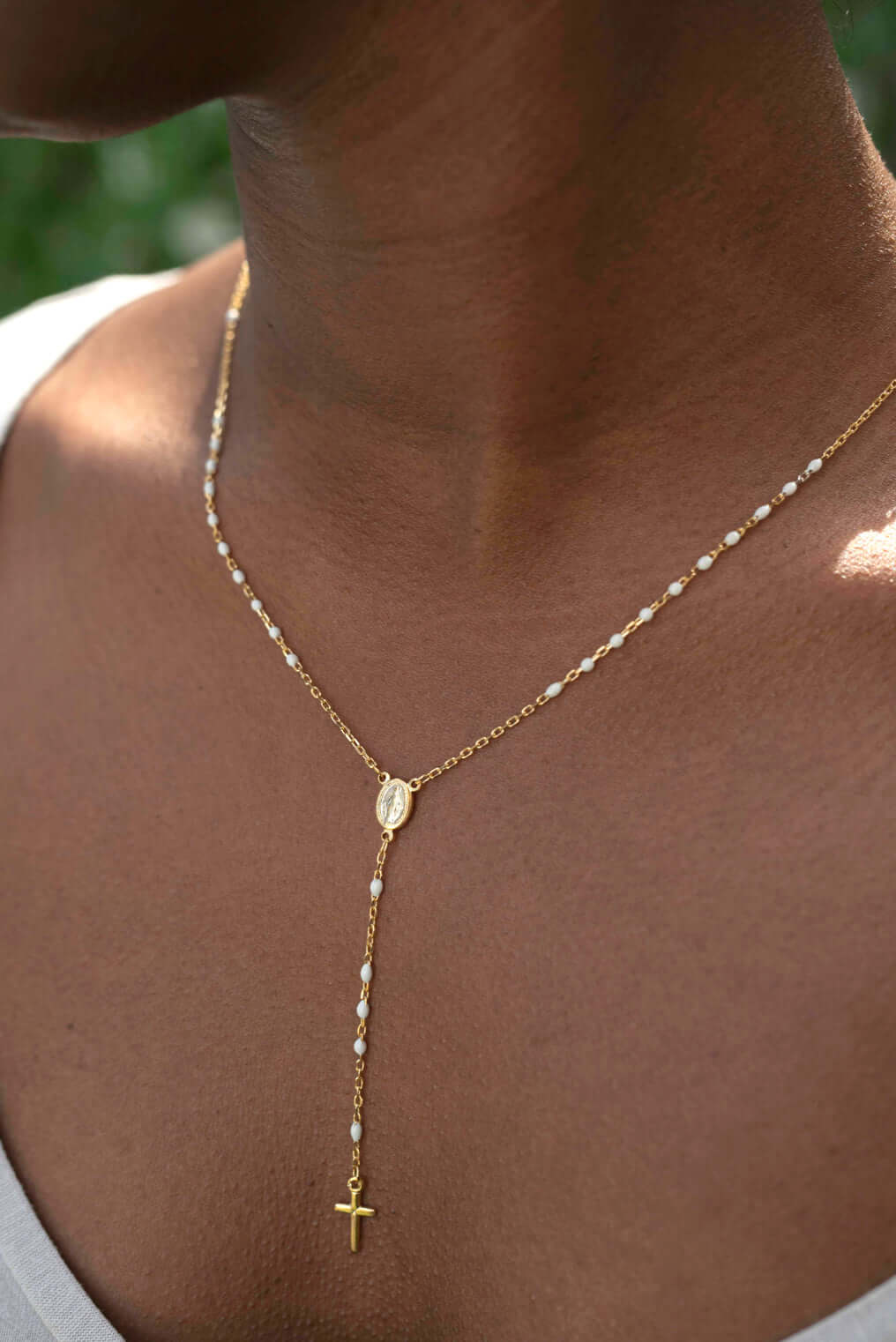 COLLANA ROSARIO - VERMEIL ARGENTO - BIANCO ENAMEL