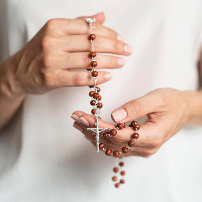 ROSEWOOD BEADS ROSARIO - ARGENTO