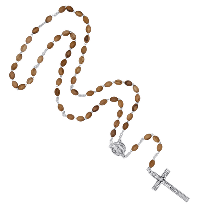 OLIVE LEGNO BEADS ROSARIO - METAL
