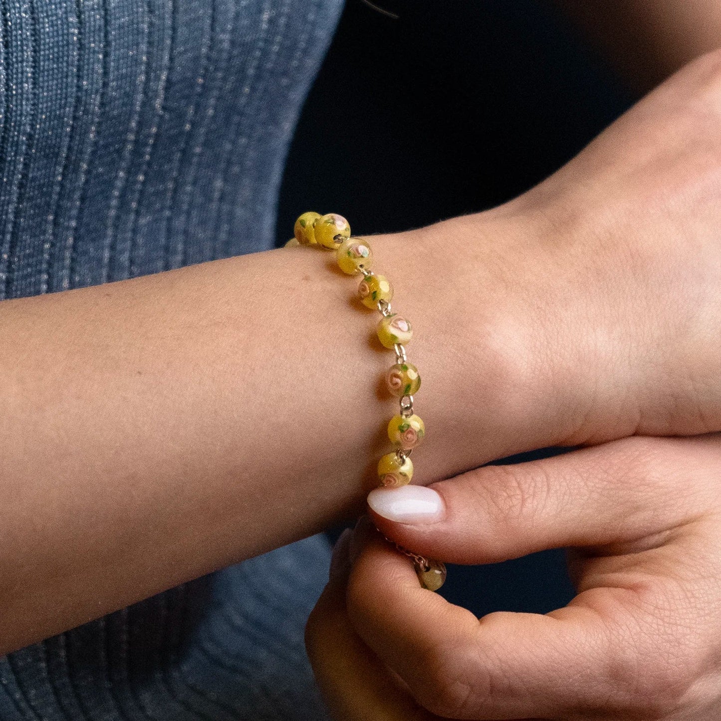 BRACCIALETTO ROSARIO - YELLOW MURANO GLASS E ARGENTO