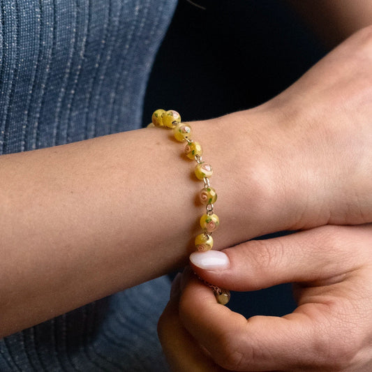BRACCIALETTO ROSARIO - YELLOW MURANO GLASS E ARGENTO